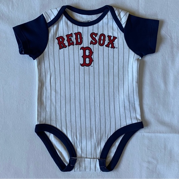 Boston Red Sox Outfit Size 6 9 Months Baseball One Piece snap MLB Pinstripe EUC - Picture 1 of 13